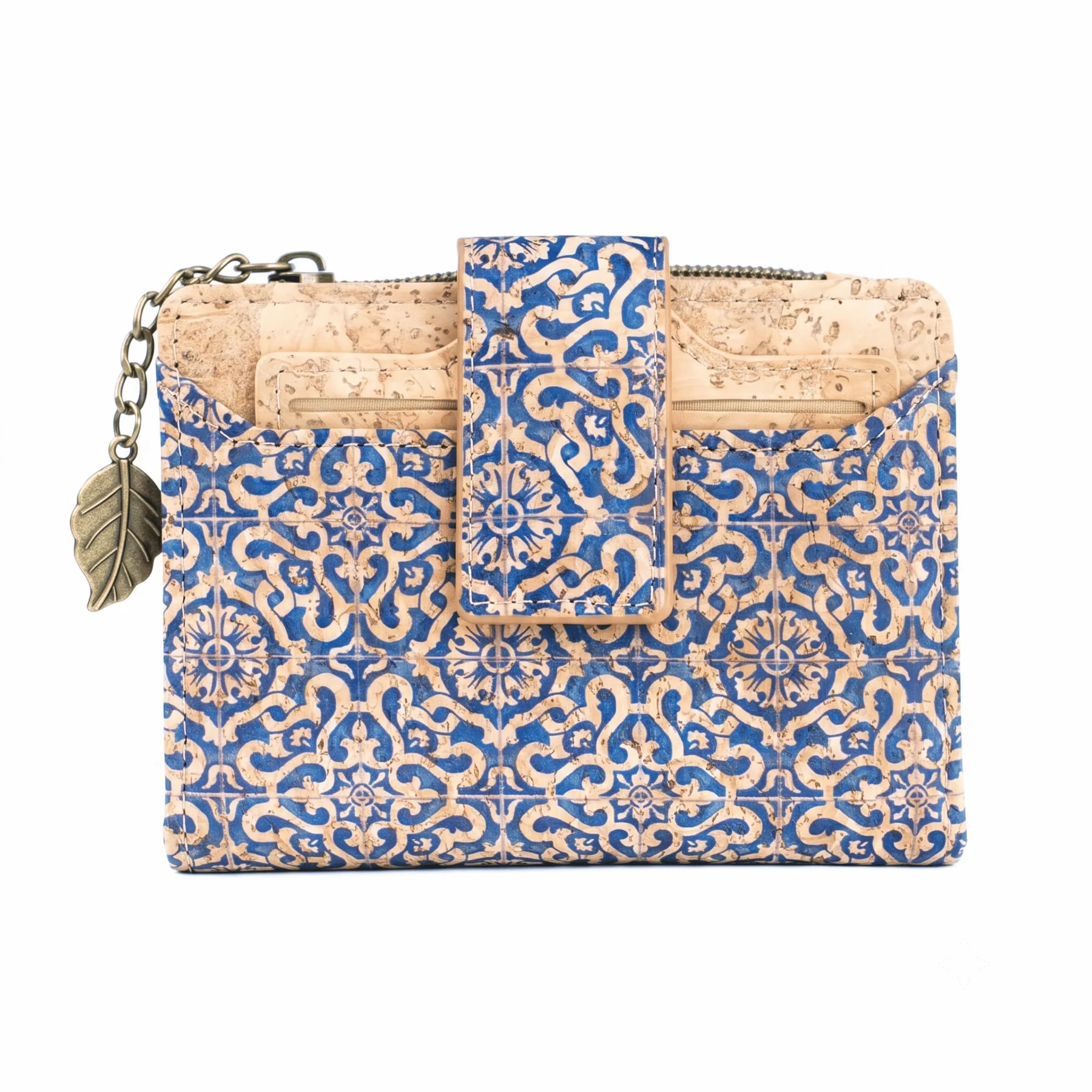 Blue Portuguese Tile Cork Zipper Wallet – Slim Organizer