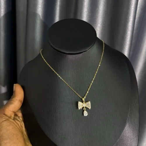 Luxe Bow Drop Zirconia Necklace