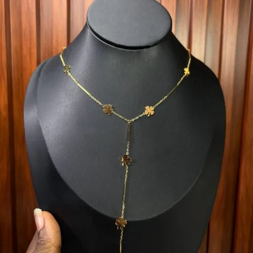Golden Clover Cascade Lariat Necklace