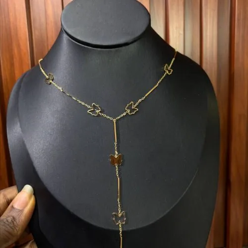 Golden Butterfly Cascade Lariat Necklace