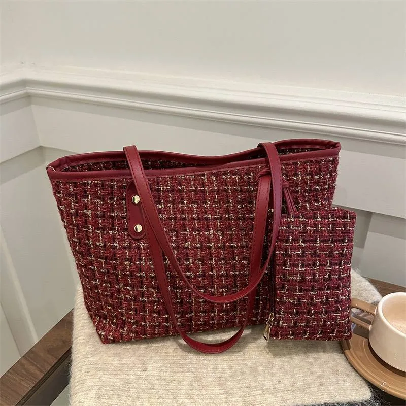 2in1 Mesh Tweed Tote Bag - White