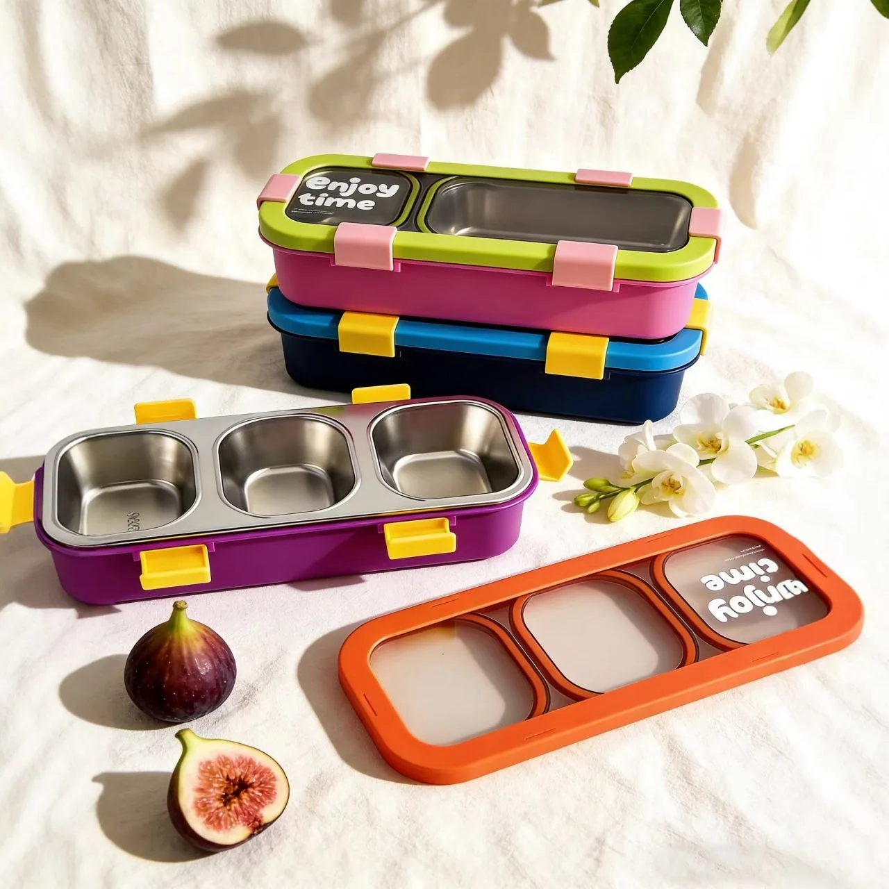 3-Partition Lunch Plate with Stainless Steel Inner & Cutlery