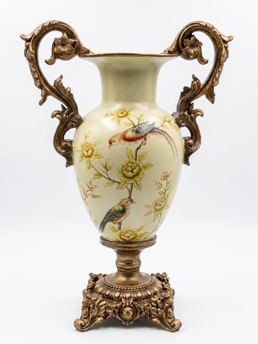 Golden Songbird Floral Vase