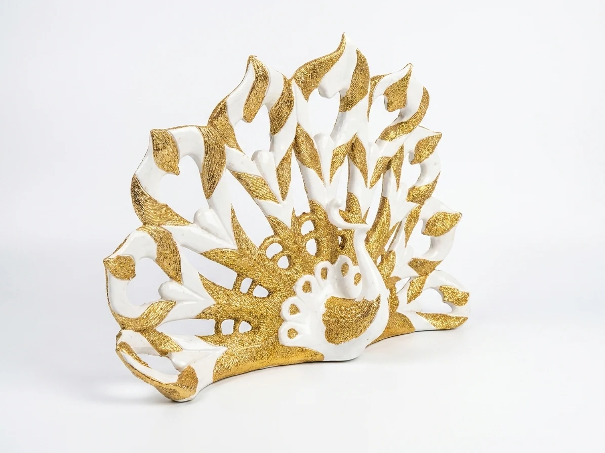 Golden Elegance Peacock Sculpture
