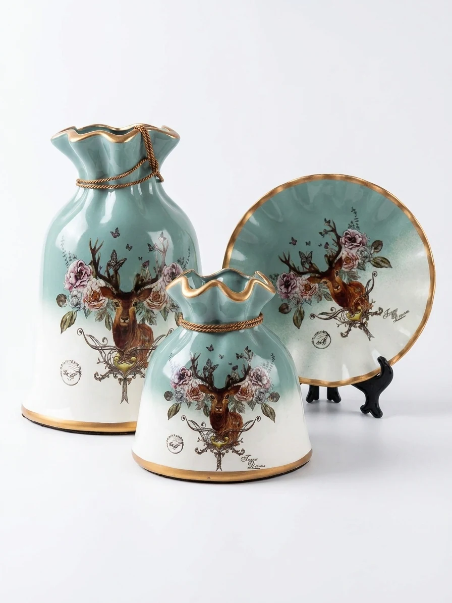 Floral Majesty Deer Ceramic Set